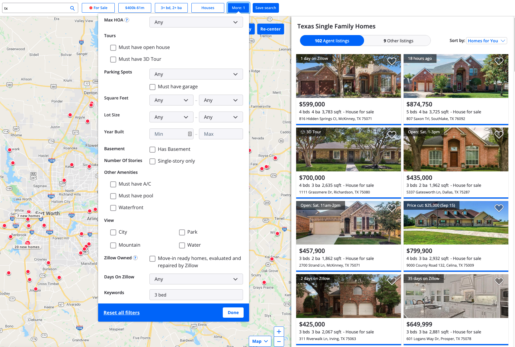 Keywords field with "3 bed" specified